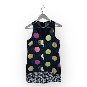 Anthropologie Maeve - Black Metallic Polka Dot Shift Dress w/ Mesh - XSP